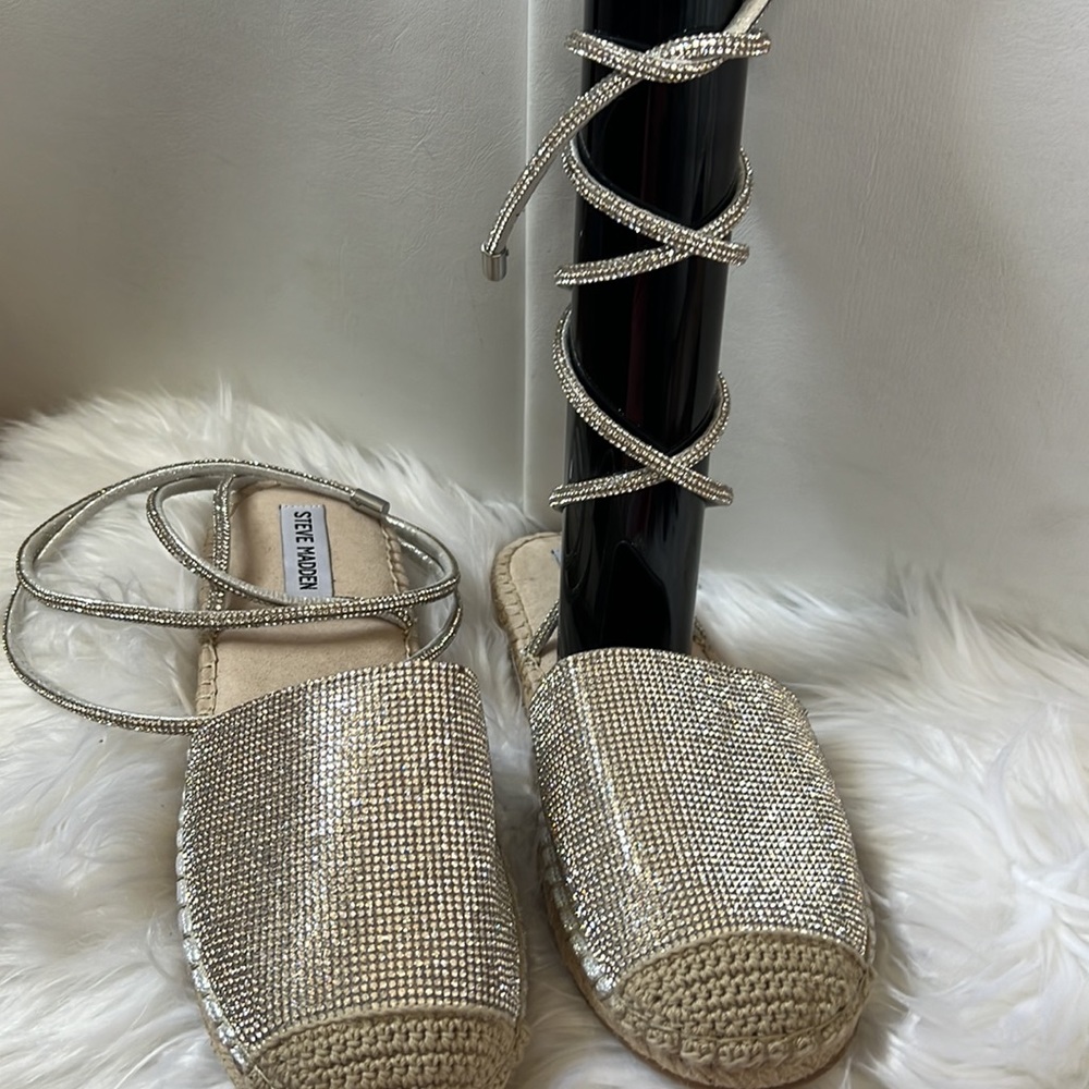 Silver Rhinestone Flat Espadrille - image 3